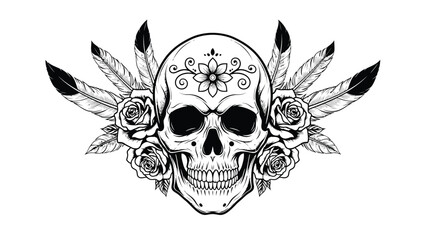 Intricate skull with floral crown design.