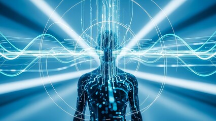 Digital Being Formed by Flowing Data Streams and Energy Pulses Futuristic Concept