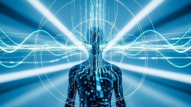 Digital Being Formed by Flowing Data Streams and Energy Pulses Futuristic Concept