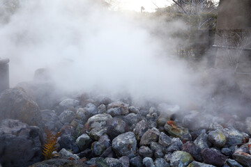 The landscape . One of the beppu hell tour located in snow fall at Beppu, Oita, Japan.