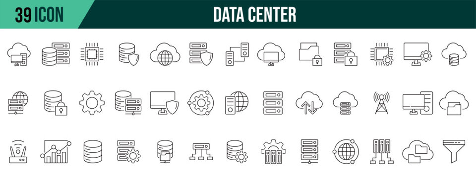 Data center icons collection, editable and resizable vector icon templates.