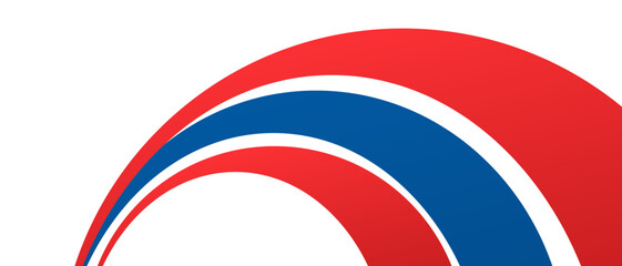 Modern abstract banner featuring bold red and blue curved shapes on a clean white background, ideal for corporate branding, presentations, and marketing layouts.