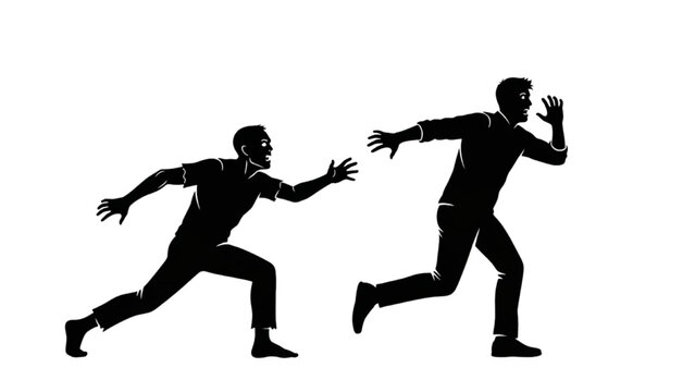 Zombie Chasing Man Silhouette Same Concept Running Escape Scene