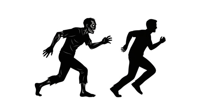 Zombie Chasing Man Silhouette Horror Survival Concept