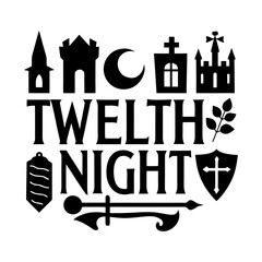 Minimalist Theatrical Twelth Night Typography with Medieval Heraldic Design Illustration