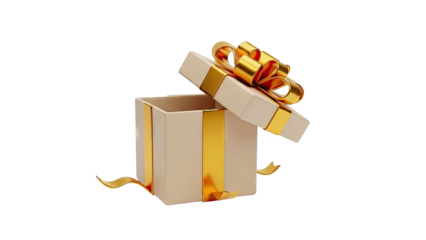 Open Gift Box with Gold Bow and Ribbons