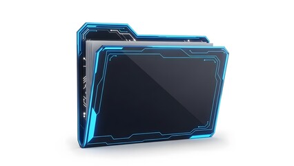 Cyber Folder Icon – Futuristic Neon Blue Tech UI Design