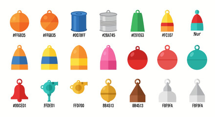 Diverse collection of colorful buoy and bell icons featuring various shapes and styles © Kadal