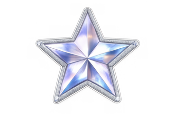 Crystalline star icon with shiny silver border illustrating achievement, excellence, and quality on transparent background