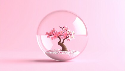 Obraz premium 透明な3Dカプセルの中に咲き誇る満開の桜