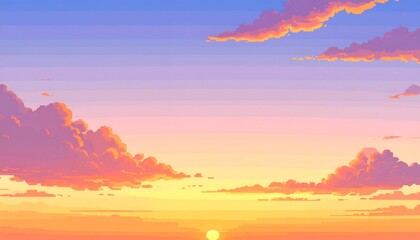 Fototapeta premium A serene sunset scene showcasing vibrant clouds and a gradient sky blending colors