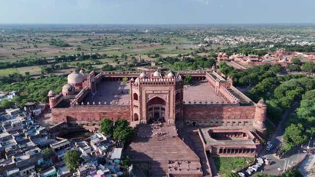 Aerial view of Buland Darwaza, the world&rsquo;s highest gateway in Fatehpur Sikri, India