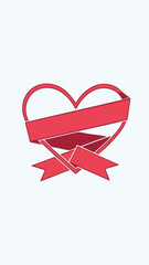A red heart with a ribbon wrapped around it, symbolizing love and affection on Valentine's Day