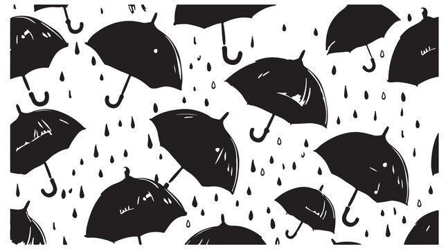 umbrella rain illustration, rainy weather doodle, monsoon pattern design, hand drawn umbrella art, weather icon background, black umbrella sketch, seamless rain pattern, rainy season illustration, cut