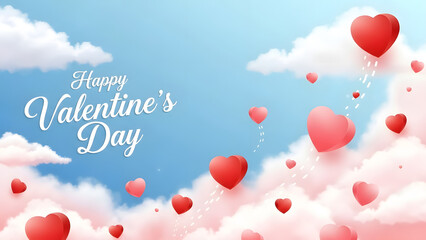 Happy Valentine's Day wishes with hearts and clouds illustration