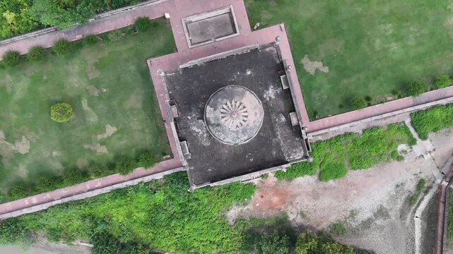 Aerial view of Chini Ka Rauza, a historic Mughal monument in Agra, India