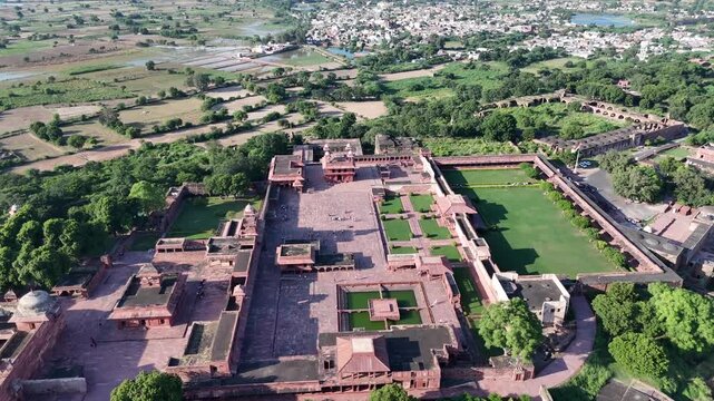 Aerial view of Fatehpur Sikri Fort, a historic Mughal site in India