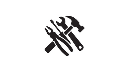 Hand tools in minimalist silhouette design with dark monochrome color on white background for DIY logo