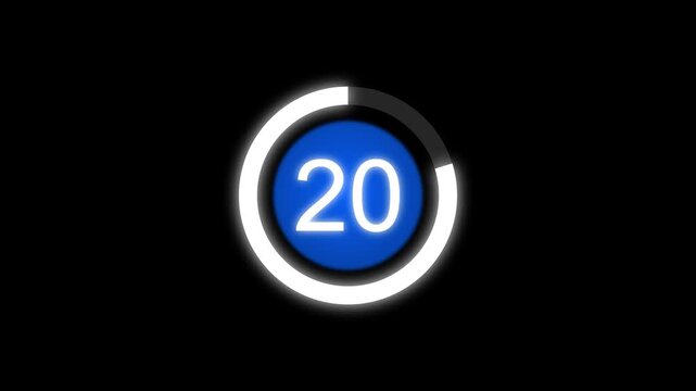 25 Second circular countdown animation from 25 to 0. 25 second countdown timer with shrinking white circular frame.