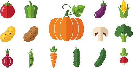 Fototapeta premium Colorful and fresh vegetables vector illustration for healthy food themes and nutrition education