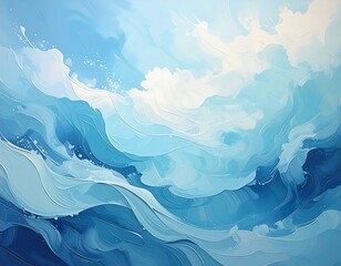 Artistic rendition of ocean waves meeting fluffy clouds in vibrant shades