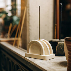 Minimalist Cream Ceramic Arch Incense Holder &ndash; Modern Scandi Geometric Incense Burner & Decorative Sculpture