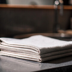 Stack of Premium Grey Microfiber Kitchen Cleaning Cloths on Countertop