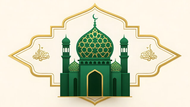 Illustration of Ramadan, traditional modern, stylized green mosque