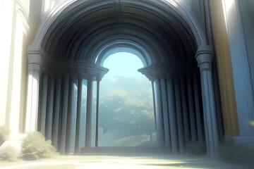 ゲーム背景　森の奥へと続く城壁トンネル入り口