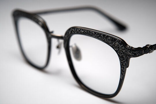 Black frame eyeglasses with clear optical lenses isolated on a white background represent a stylish fashion accessory for vision protection and improved eyesight - Powered by Adobe