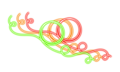 Colorful neon light swirls and loops abstract design on transparent background