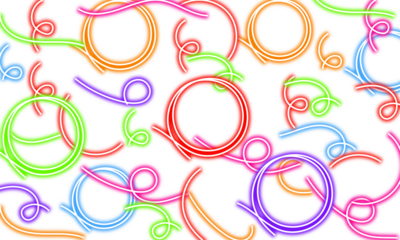 Colorful neon swirls and loops arrangement abstract design on transparent background