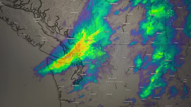 Animated Weather Radar Map Over Pacific Northwest Cities