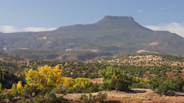 Cerro Pedernal, a distinctive landmark in the high desert of northern New Mexico, as seen from Ca&ntilde;ones Creek