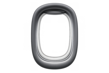 Airplane window frame with a transparent background. Ideal as a mockup for overlaying travel, vacation, or journey images