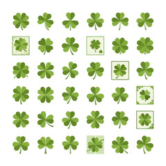 Collection of Green Shamrock and FourLeaf Clover Illustrations for St Patricks Day.