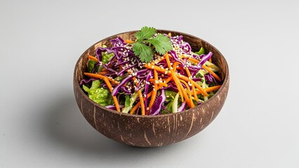 Vibrant Coleslaw Salad in Wooden Bowl.
