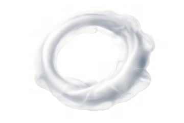 White milk splash ring forming dynamic fluid swirl, pouring dairy cream liquid on transparent background