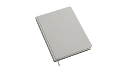 Sleek Light Gray Hardcover Notebook with Blue Bookmark on Black Background