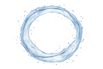 Water splash liquid forming dynamic circular frame with drops and natural ripples on transparent background