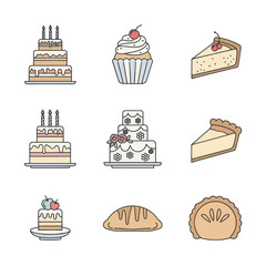 Collection of Colorful Cake and Dessert Icons. © afgan