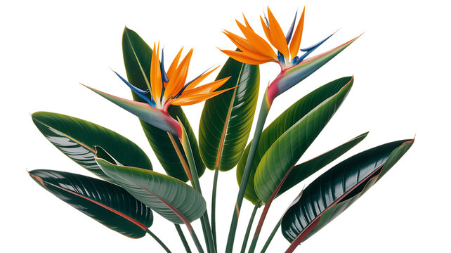 Bird of paradise flowers and leaves Isolated