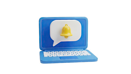 3D Laptop with Notification Bell Icon