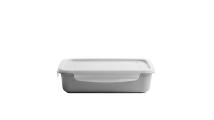 Empty White Plastic Food Storage Container with Lid on Black Background