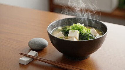 Steaming Hot Miso Soup in Bowl.