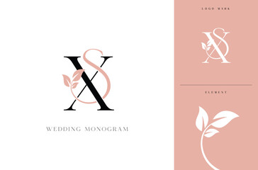 Elegant SX wedding monogram logo with botanical