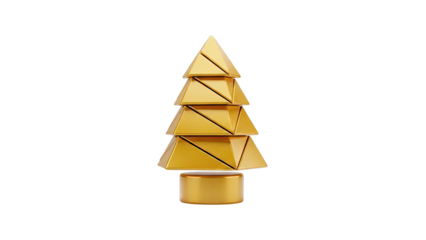 Geometric Gold Christmas Tree on Pedestal