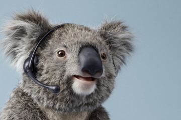 Koala wearing a headset looking friendly and approachable