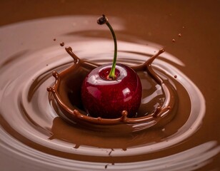 Cherry creating a splash in rich, delicious liquid chocolate