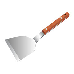 Stainless Steel Metal Cooking Spatula Flipper Turner with Wooden Handle Kitchen Utensil. Vector illustration EPS 10 graphic. © AZMANQ